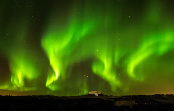 Небо, ночь, северное сияние, Iceland, Blue Lagoon