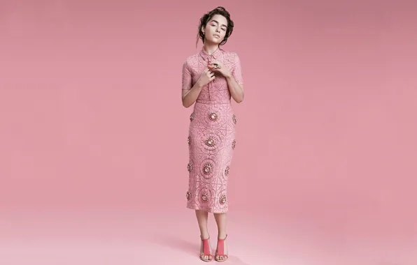 Взгляд, девушка, поза, фото, платье, актриса, Emilia Clarke
