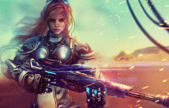Девушка, арт, солдат, блондинка, StarCraft, sniper rifle, Nova Terra