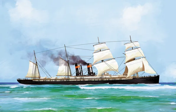 Волны, корабль, oregon, Transatlantic Ships