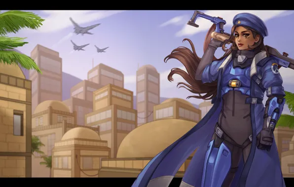 Девушка, форма, art, Ana, overwatch, ana amari