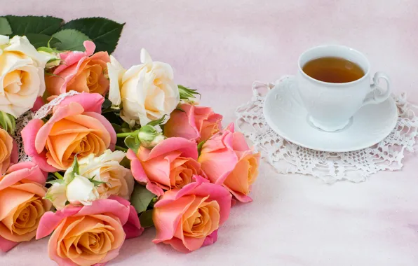 Картинка розы, букет, чашка, LAIMDOTA GRIVANE