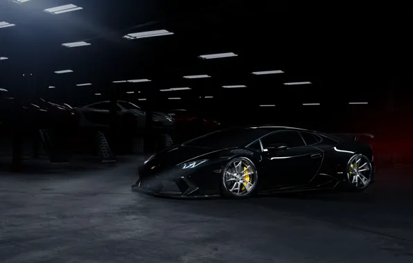 Картинка Lamborghini, Dark, Front, Black, Color, Supercar, Wheels, Garage