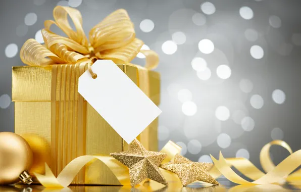 Подарок, новый год, рождество, украшение, золотой, атрибут, декор, упаковка