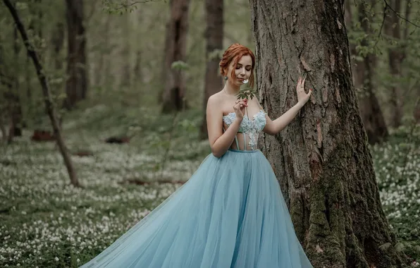Лес, девушка, цветы, поляна, весна, платье, Мила Агафонова