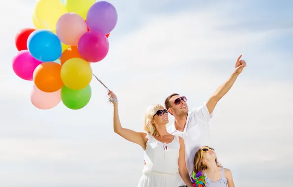 Картинка шарики, радость, счастье, воздушные шары, люди, colorful, happy, sky