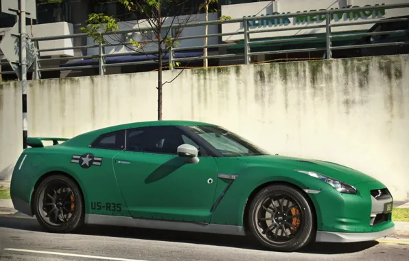 Зеленый, самурай, army, R35, nissan GTR
