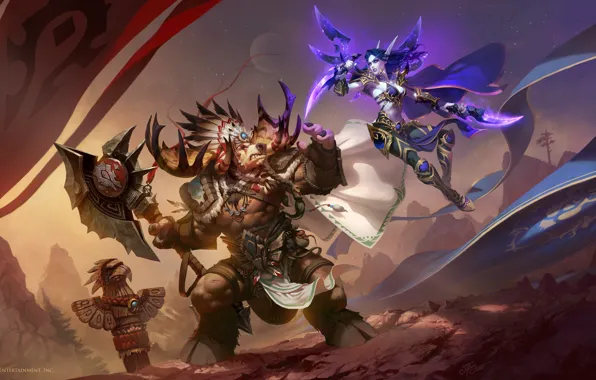 World of Warcraft, битва, Warcraft, wow, art, elf, tauren, Void