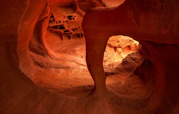 Скалы, пещера, Fire, Sunrise, Nevada, Valley, Desert, Muench
