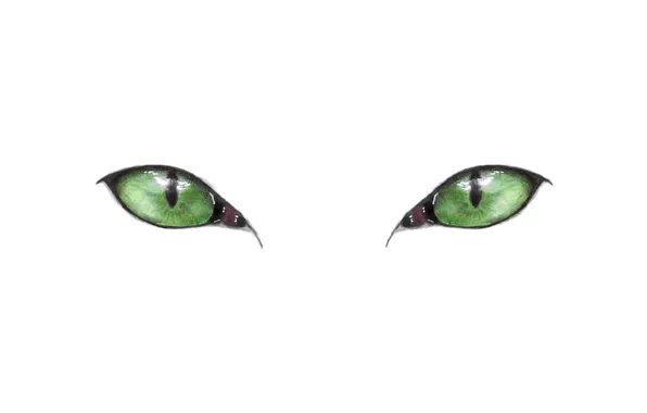Картинка green eyes, minimalism, eyes, Cat, artwork, drawing, white background, simple background