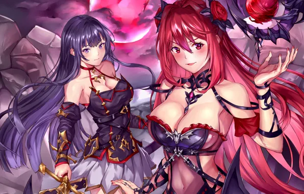 Girl, sword, rose, weapon, woman, anime, power, beautiful