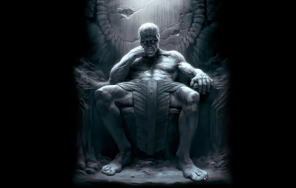 Картинка великан, черный фон, сидит, трон, Thor, Тор, Йотунхейм, Ётунхейм