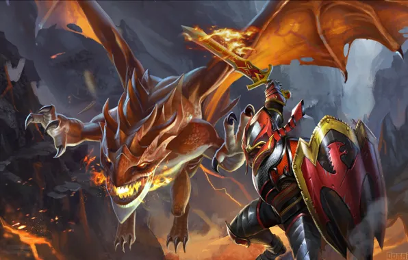 Дракон, рыцарь, dragon, dota2, knight