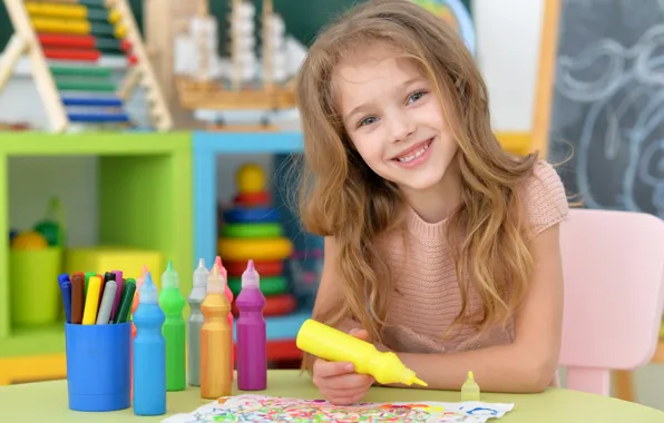 Улыбка, ребенок, девочка, рисует, child, Little girls