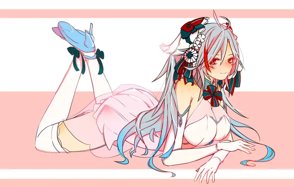 Girl, sexy, cleavage, thighhighs, long hair, dress, boobs, anime