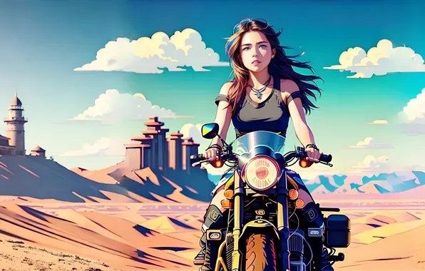 Girl, art, motorcycle