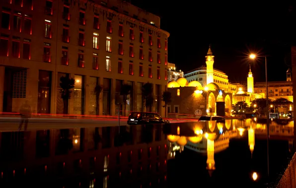 Ночь, night, Ливан, Beirut, Бейрут, Lebanon, mosque Al-Omari, Мечеть Аль-Омари