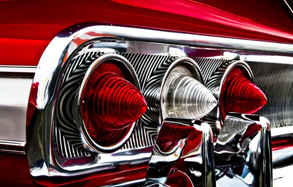 Отражение, фары, Chevrolet, red, шевроле, красная, rear, Impala