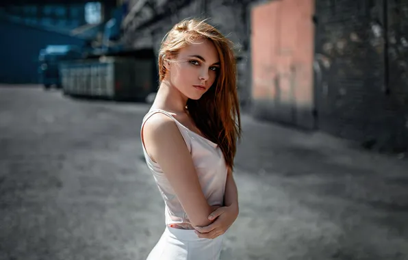 Взгляд, девушка, улица, волосы, красивая, боке