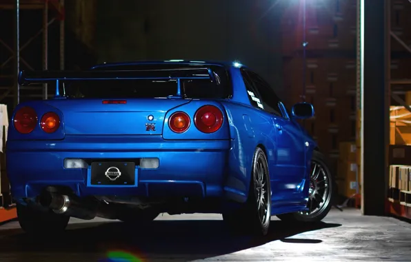 Car, Nissan, ниссан, blue, gtr, r34, машина из фильма