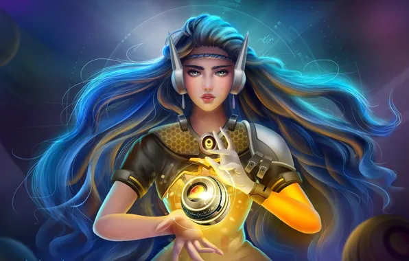 Girl, game, power, pretty, Overwatch, Symmetra, bishoho, orbe