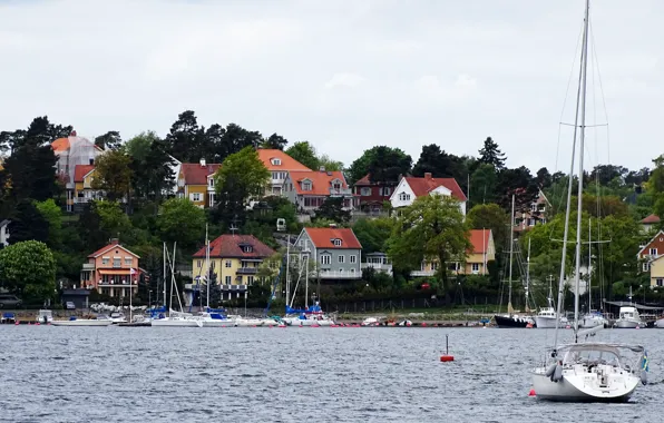 Картинка море, город, Швеция, Sweden, sea, гавань, town, harbour