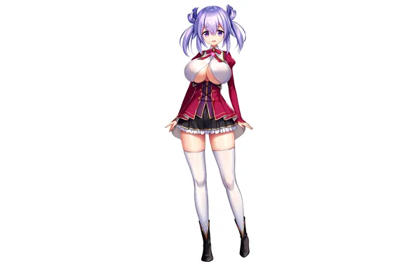 Girl, sexy, cleavage, blouse, thighhighs, legs, boobs, anime