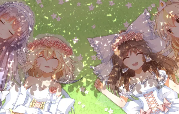 Трава, радость, тень, бант, фата, touhou, art, alice margatroid