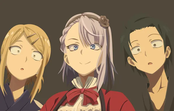 Фон, девушки, удивление, парень, dagashi kashi