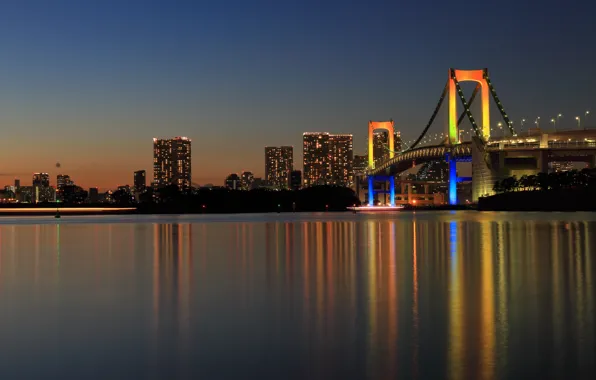 Картинка мост, город, отражение, Япония, Токио, панорама, Tokyo, Japan