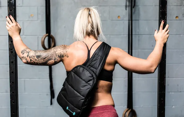 Sport, lifestyle, tattoo, blonde, backpack