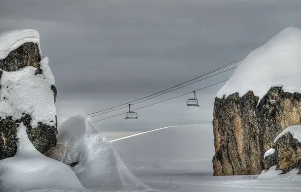 Картинка зима, пейзаж, France, канатная дорога, Rhone-Alpes, La Plagne