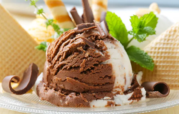 Картинка шоколад, мороженое, десерт, вафли, chocolate, sweet, dessert, ice cream