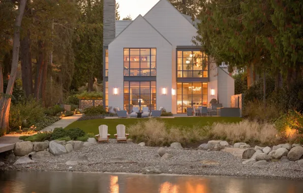 Стиль, вечер, причал, освещение, архитектура, терраса, by Stuart Silk Architects, tranquil tree-lined property