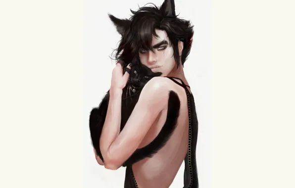 Картинка кошка, парень, ушки