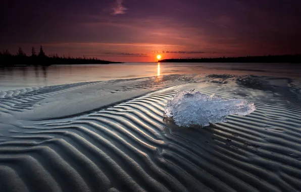 Картинка песок, вода, закат, лёд