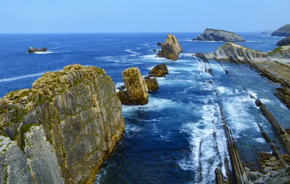 Вода, пейзаж, скалы, берег, Испания, Cantabria
