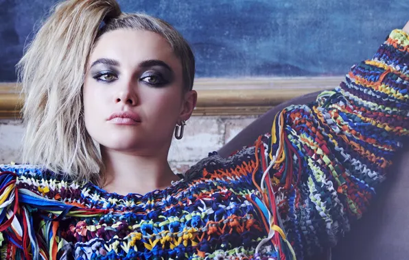 Взгляд, девушка, свет, лицо, макияж, свитер, Florence Pugh
