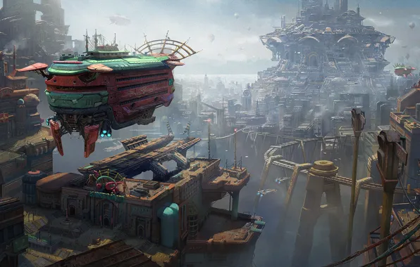 Небо, город, транспорт, сооружения, Rust Terminal