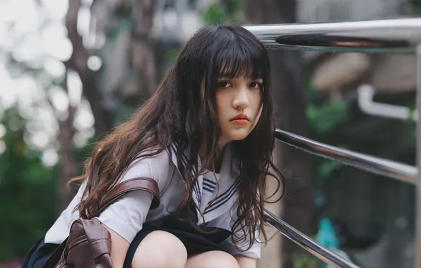 Beautiful, Asian, Model, Woman, Cute, Pretty, Sitting, Outdoor
