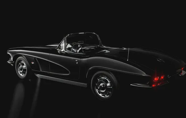 Car, lights, Chevrolet Corvette, chrome, classic car, convertable, Tuxedo Black 1962, Chevrolet Corvette Tuxedo Black …