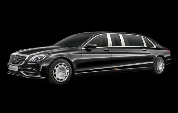 Картинка черный фон, мерседес, роскошь, майбах, 2018, экстерьер, Pullman, S-Class