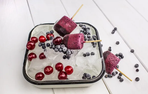 Вишня, лёд, черника, мороженое, десерт, ice cream, ягодное