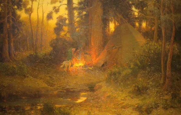 Картинка Indian Camp, in the Cascade Mountains, Eanger Irving Couse, 1899