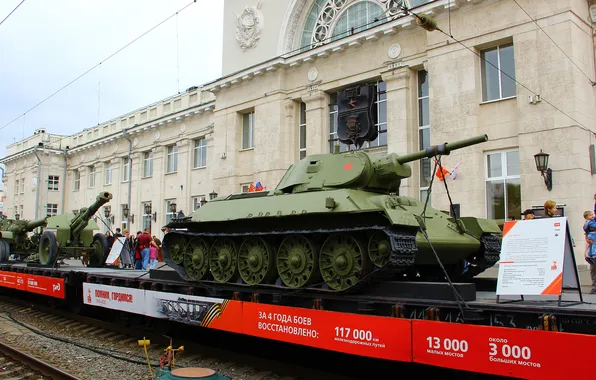 Танк, Пушки, День Победы!, Т-34-76, Волгоград, 2025, Железнодорожный вокзал, С Днем Победы!