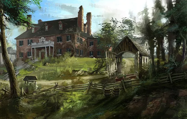 Картинка дом, деревня, старик, Assassin's Creed III