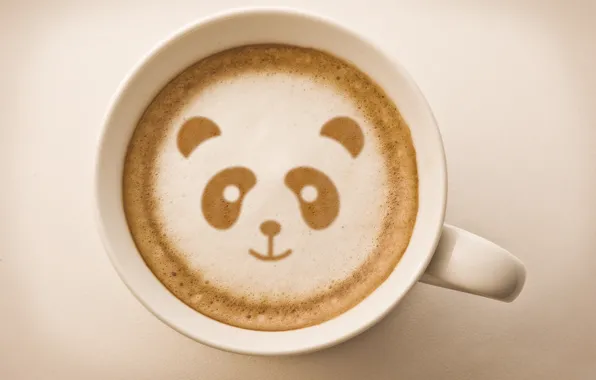 Картинка фон, рисунок, кофе, панда, кружка, пенка