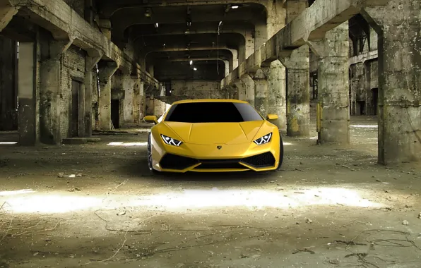 Lamborghini, yellow, Huracán, full face