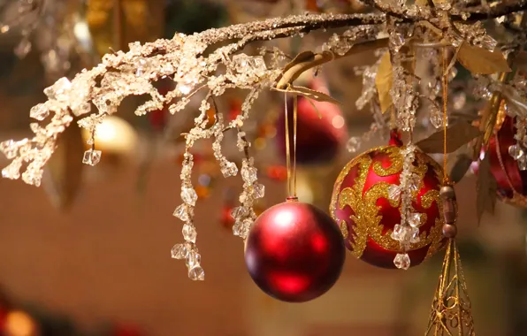 Ветки, шары, Рождество, Новый год, New Year, decoration