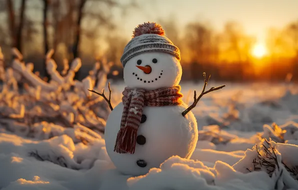 Картинка зима, снег, Рождество, Новый год, снеговик, Christmas, winter, snow